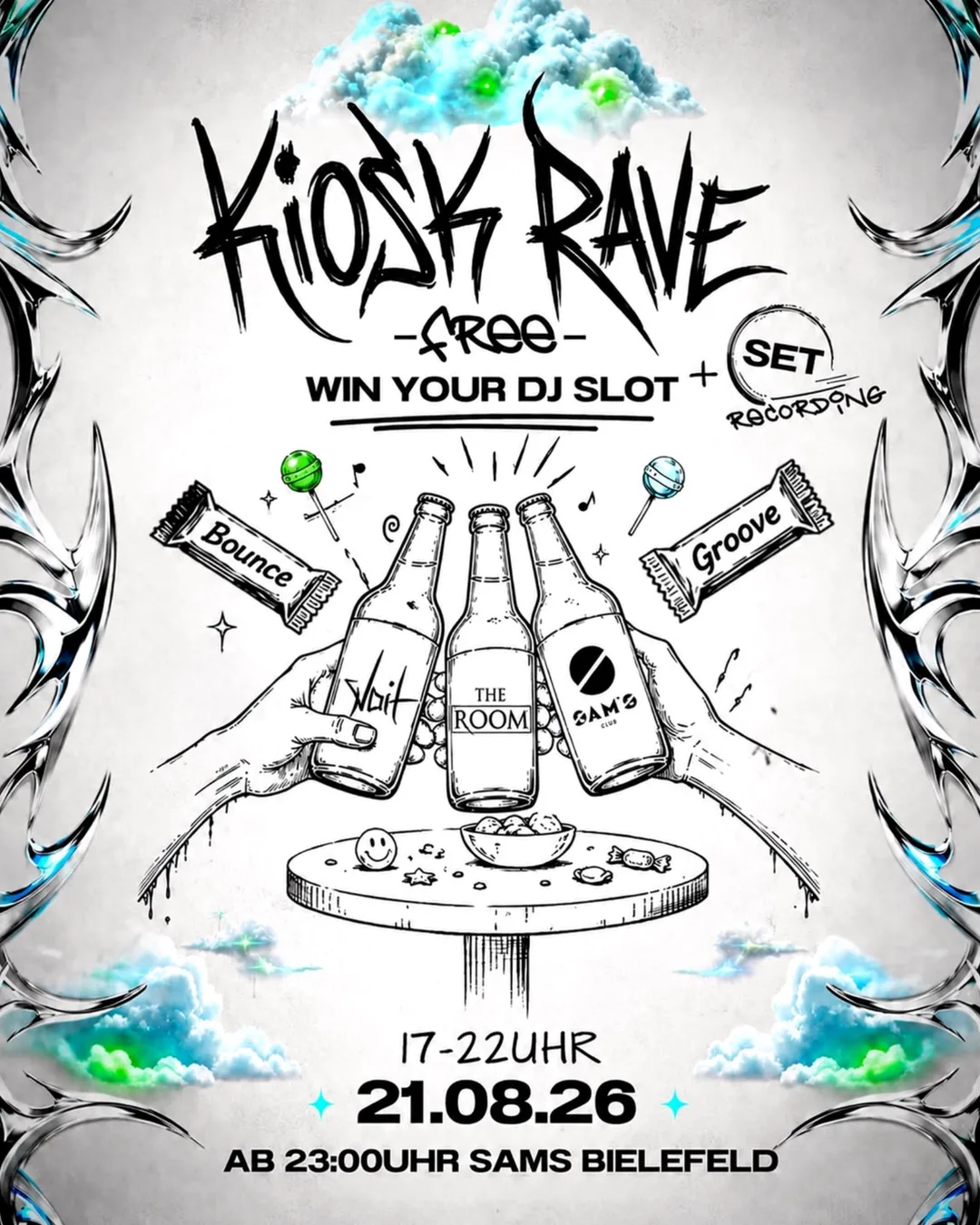 Eventflyer für Kiosk Rave im Sams Bielefeld